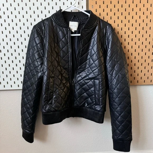 SILENCE + NOISE Quilted Vegan Leather Bomber Jacket - Picture 2 of 12